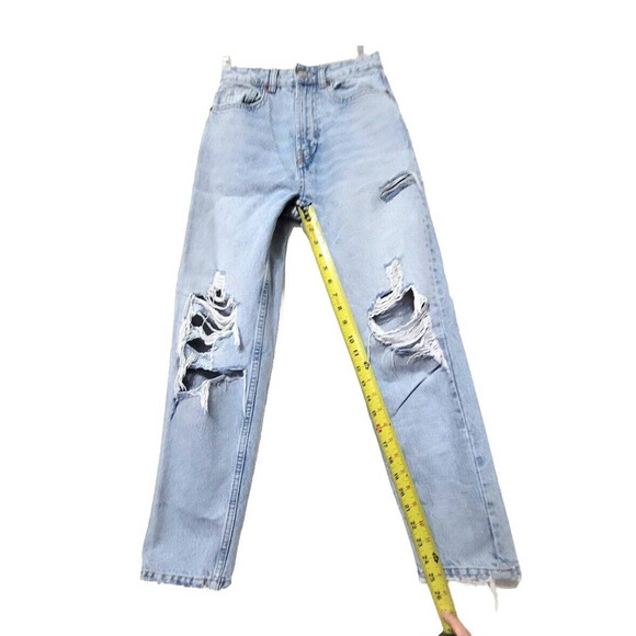 Zara Distressed Light Wash Mom Jeans Womens Size 0 Acid Washed Tapered Leg Denim - Picture 6 of 8